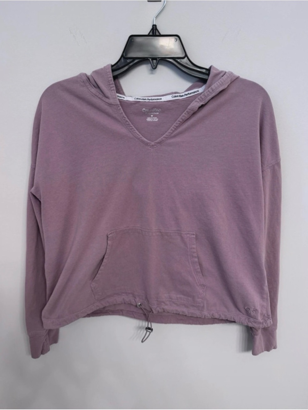 Calvin Klein Mauve Cropped V‑Neck Pullover Hoodie